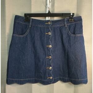 Cupshe Round & Round Blue Denim Button Front Miniskirt Women's Size L